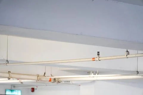 Drencher firefighting system. Automatic fire extinguishing system. Atomizer.. Stock Photos