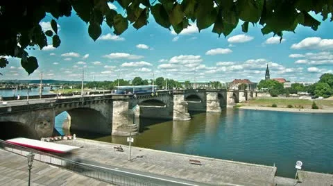 Dresden Augustusbruecke Time Lapse Stock Footage 11885481