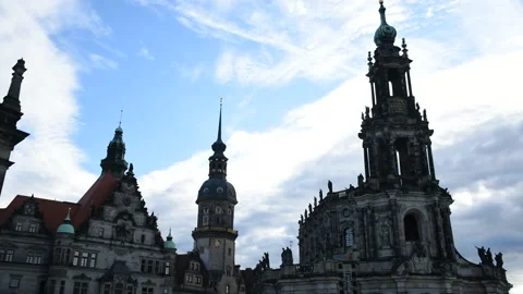 Dresden Cathedral of the Holy Trinity or Hofkirche, cloudy sky time lapse Video stock 134576220