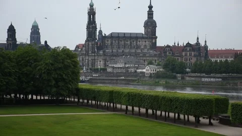 Dresden Cathedral of the Holy Trinity or Hofkirche in rainy weather Stock Footage 134984982