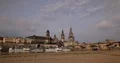 Dresden City Skyline Bruhl Terrace Cars Traffic and Tramway Passing on Bridge 4k or 4k+ Resolution