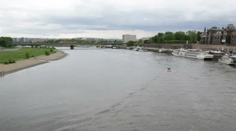 Dresden.The Elbe river and bridge. Video stock 50234368
