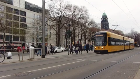 Dresden, Germany - December, 2017: typical urban landscape of small European Stock Footage 83380548