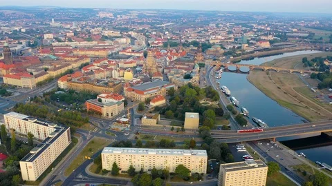 Dresden skyline aerial view Stock Footage 116028695
