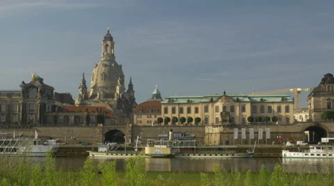 Dresden skyline from the opposite side of the Elbe Stock Footage 67633747
