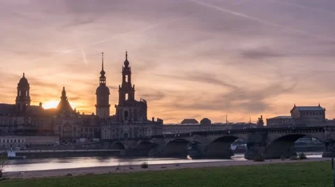 Dresden Skyline Sunset Timelapse Vídeos de archivo 62068427