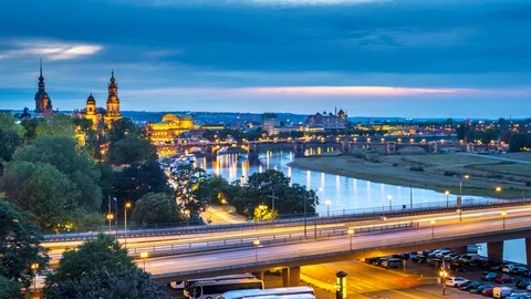 Dresden skyline timelapse Video stock 123986841