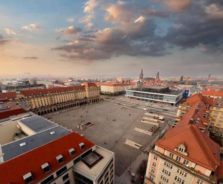 Dresden town square in sunset time. Stock Photos