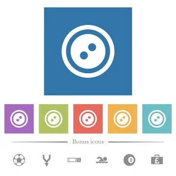 Dress button with 2 holes flat white icons in square backgrounds Stock Illustration