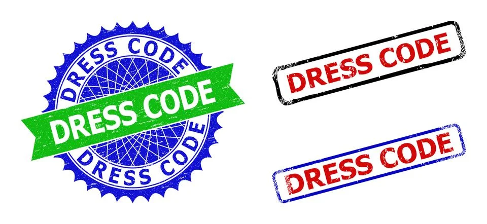 DRESS CODE Rosette and Rectangle Bicolor Seals with Rubber Surfaces Stock Illustration