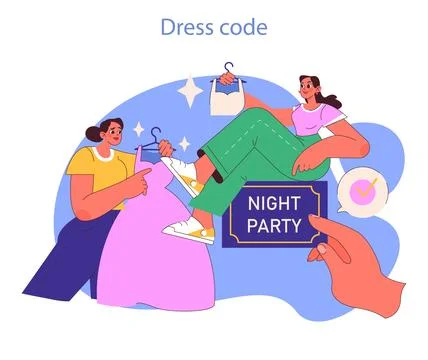 Dress Code Selection concept. Friends gather to pick the perfect party Stock Illustration
