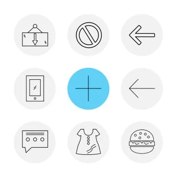 Dress , message , not allowed ,  burger , user interface icons , arrows , nav Stock Illustration