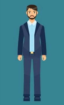 Dresscode of office worker, man in stylish coat, vest and trousers, blue tie Illustrazione stock