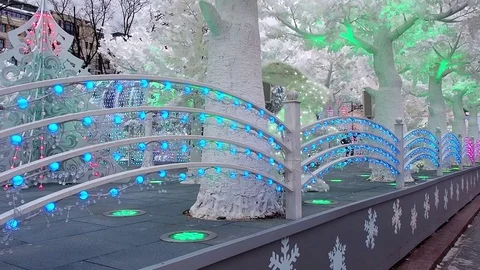 Dressed and decorated with white artificial trees and animal sculptures in town Stock Footage 71038802