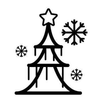 Dressed Christmass tree linear icon. Stock Illustration