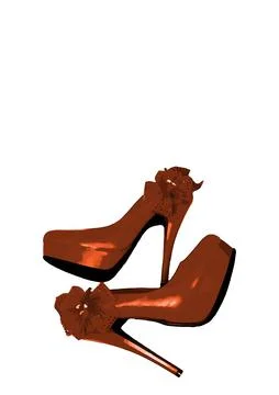 Dressed shoes on the platform with a bow on a high thin heel. Shoes. Orange Stock Illustration