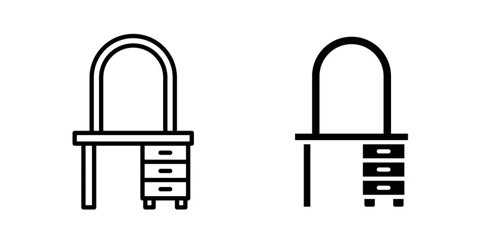 Dresser icon solid, line, and editable vector set. Stock Illustration