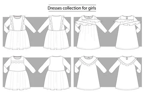 Dresses with frills collection basic set Illustrazione stock