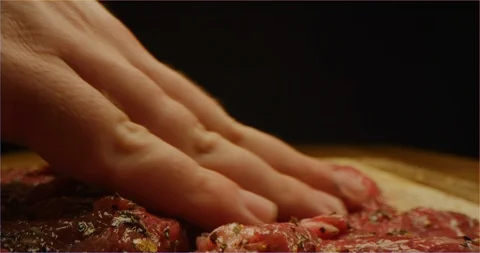 Dressing beef with spices and oil macro shot Stock-Footage 126292097