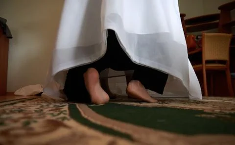 Dressing bride for wedding 스톡 사진