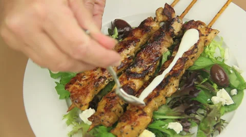 Dressing Chicken Kebabs With Mayo 스톡 동영상 39446279