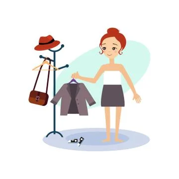 Dressing Down. Daily Routine Activities of Women. Vector Illustration Illustrazione stock