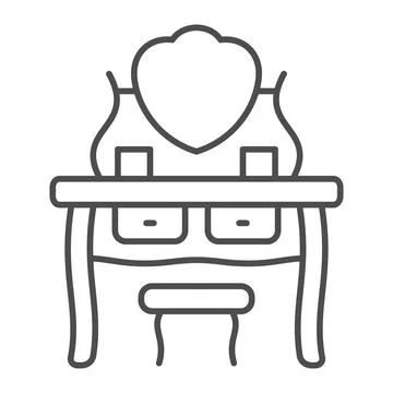 Dressing makeup table and stool thin line icon, interior design concept, vanity Stock Illustration