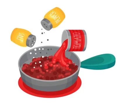 Dressing Minced Meat with Salt and Pepper and Adding Tomatoes for Lasagne イラスト素材