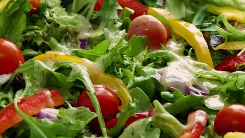 Dressing Poured On Fresh Salad Stock Footage 77486150