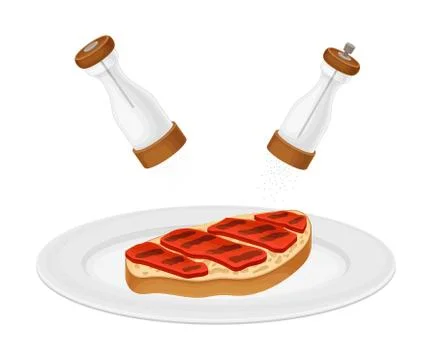 Dressing of Roasted Toast Bread Slice with Meat Rested on Plate as Bruschetta Stock Illustration