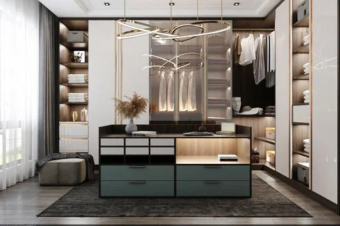 Dressing room interior with stylish white furniture Stock Illustration