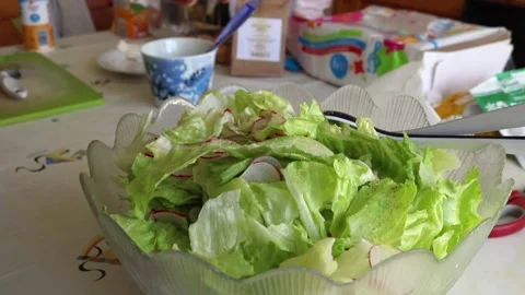 Dressing salad with Spices Stock Footage 146888821
