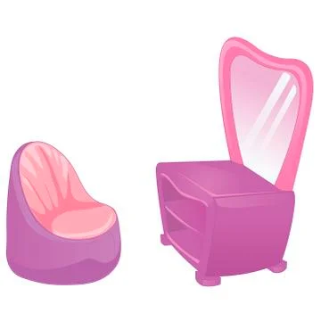 Dressing table and armchair. Elegant furniture in rich pink colors isolated o Stock Illustration