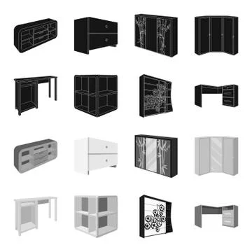 Dressing table, corner shelves, computer desk, wardrobe with glass. Bedroom Illustrazione stock