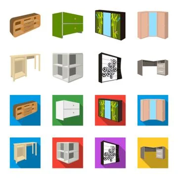 Dressing table, corner shelves, computer desk, wardrobe with glass. Bedroom Illustrazione stock