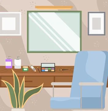 Dressing table with mirror and cosmetics. Female boudoir for applying makeup Stock Illustration