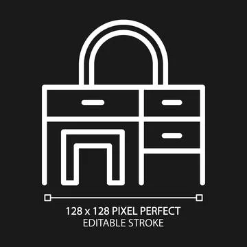 Dressing table pixel perfect white linear icon for dark theme Stock Illustration