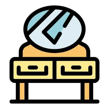 Dressing table with round mirror and two drawers reflecting light Stock Illustration