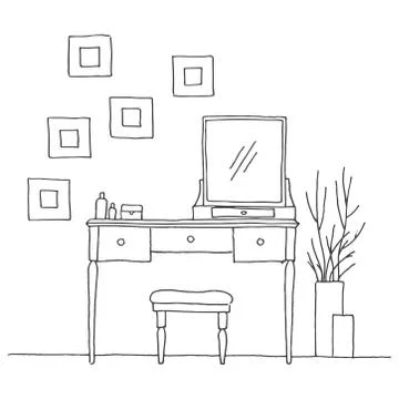 Dressing table in sketch style. Vector illustration is hand drawn. Stock Illustration