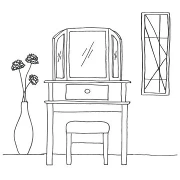 Dressing table in sketch style. Vector illustration is hand drawn. Stock Illustration