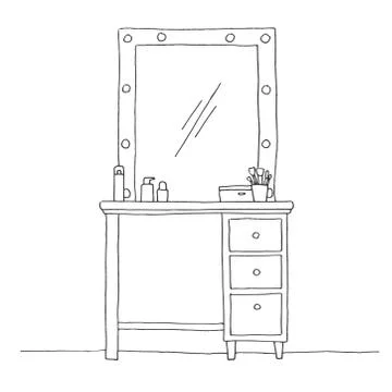 Dressing table in sketch style. Vector illustration is hand drawn. Stock Illustration