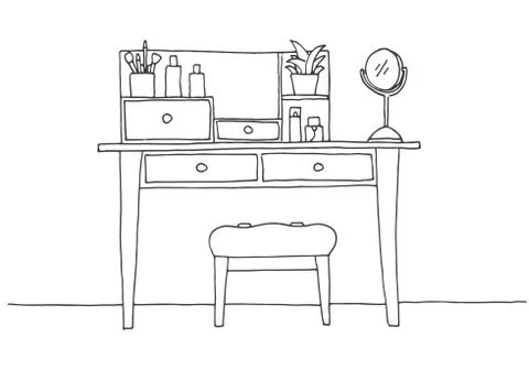 Dressing table in sketch style. Vector illustration is hand drawn. Stock Illustration