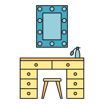Dressing table with vanity mirror and perfume bottle Illustrazione stock