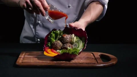 Dressing with tomato sauce of ready dish in cabbage Stock Footage 147226905
