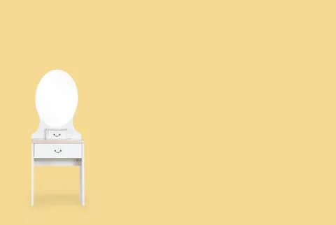 Dressing white Table isolated on yellow background with space for copy. Stock Photos