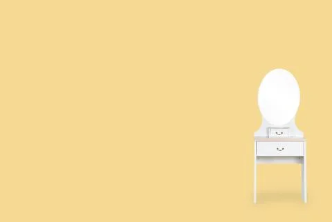 Dressing white Table isolated on yellow background with space for copy. 스톡 사진