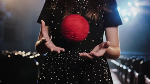 Dressmaker Throwing Red Yarn Ball Up. Fashion Design Concept Stock-Footage 336466284