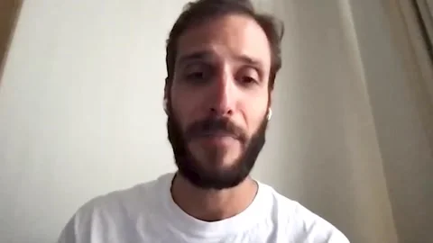 Drew Xanthopoulos is interviewed on zoom for his new film 'Fathom' - 2021 Video stock 157436627