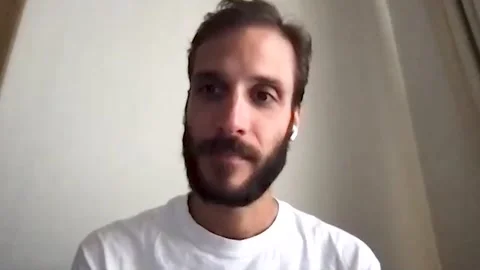 Drew Xanthopoulos is interviewed on zoom for his new film 'Fathom' - 2021 Video stock 157436652