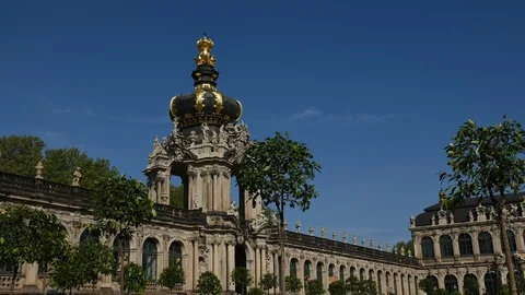 Drezden Zwinger Crown gate, static time lapse, deep blue sunny sky Stock Footage 125050459